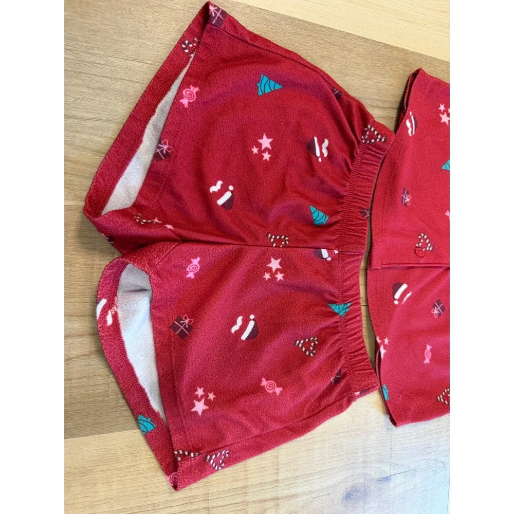 SO Girls Christmas Pajama Set Red Fleece Short Sleeve Shirt Shorts XS 6 6X